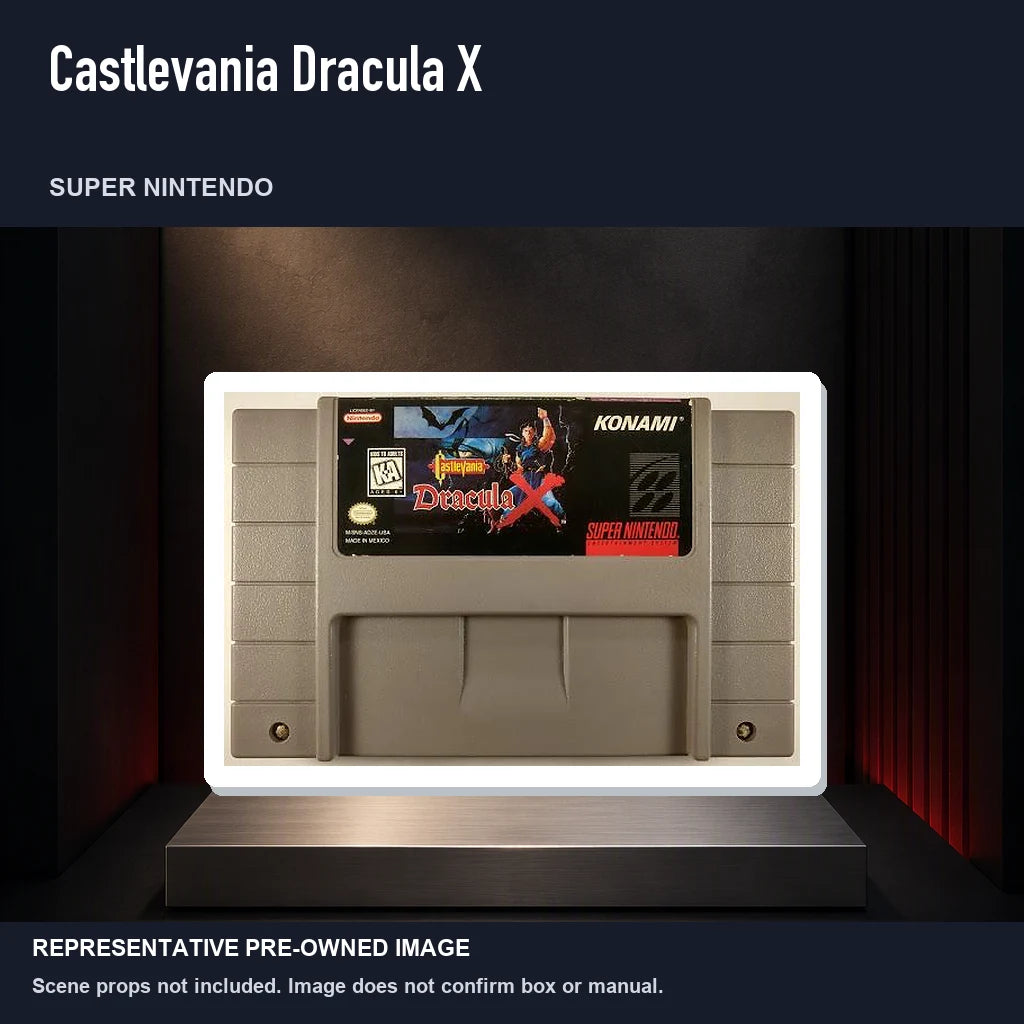 Representative pre-owned Castlevania Dracula X (Super Nintendo), product image on a display panel.