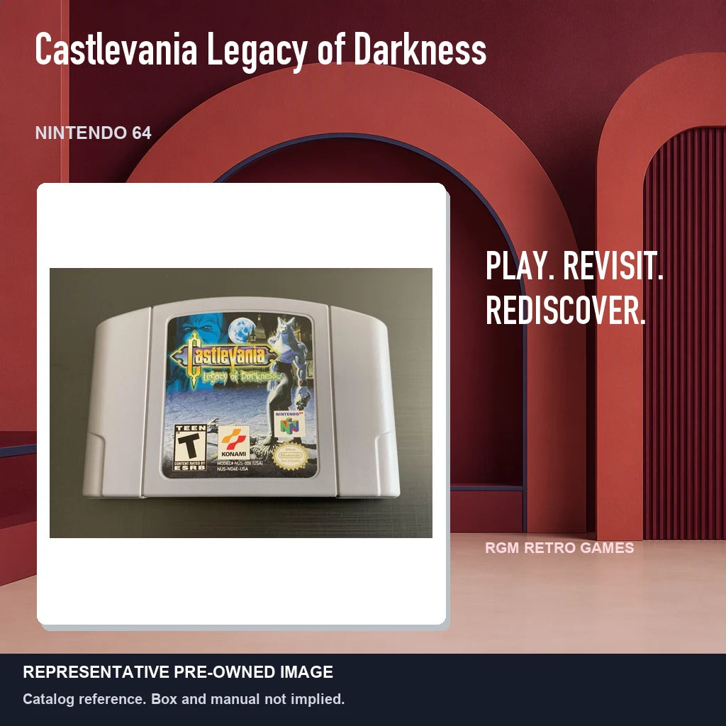 Representative pre-owned Castlevania Legacy of Darkness (Nintendo 64), red retro product layout.