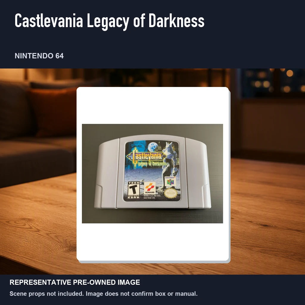 Representative pre-owned Castlevania Legacy of Darkness (Nintendo 64), product image in a styled room scene.