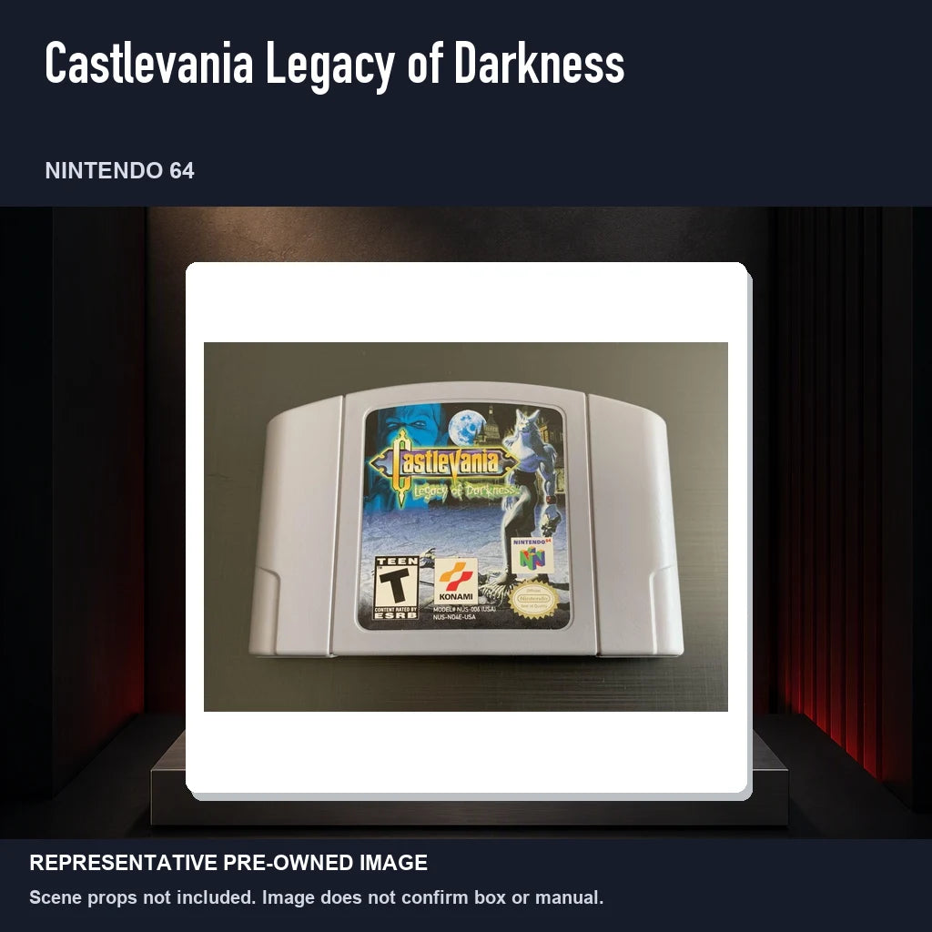 Representative pre-owned Castlevania Legacy of Darkness (Nintendo 64), product image on a display panel.