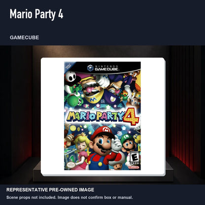 Representative pre-owned Mario Party 4 (GameCube), product image on a display panel.