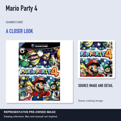 Representative pre-owned Mario Party 4 (GameCube), full image with detail inset.