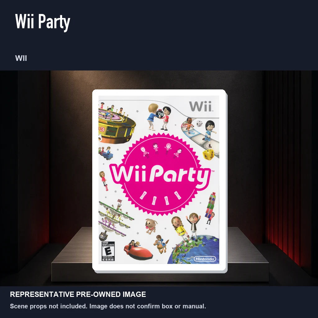Representative pre-owned Wii Party (Wii), product image on a display panel.