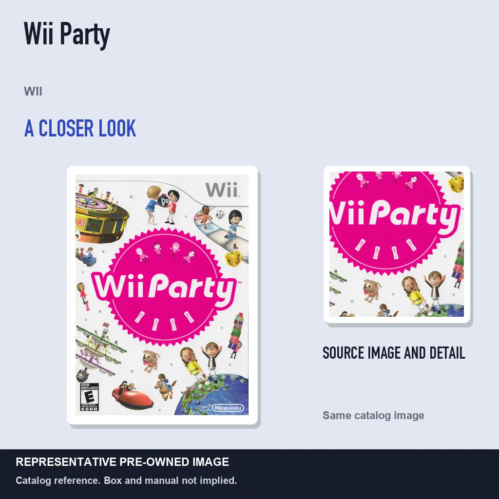 Representative pre-owned Wii Party (Wii), full image with detail inset.