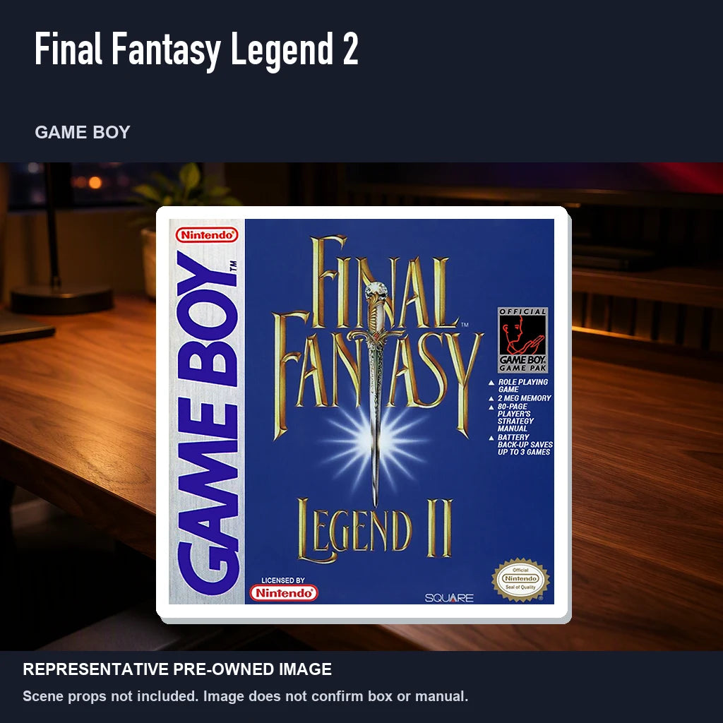 Representative pre-owned Final Fantasy Legend 2 (Game Boy), product image in a styled desk scene.