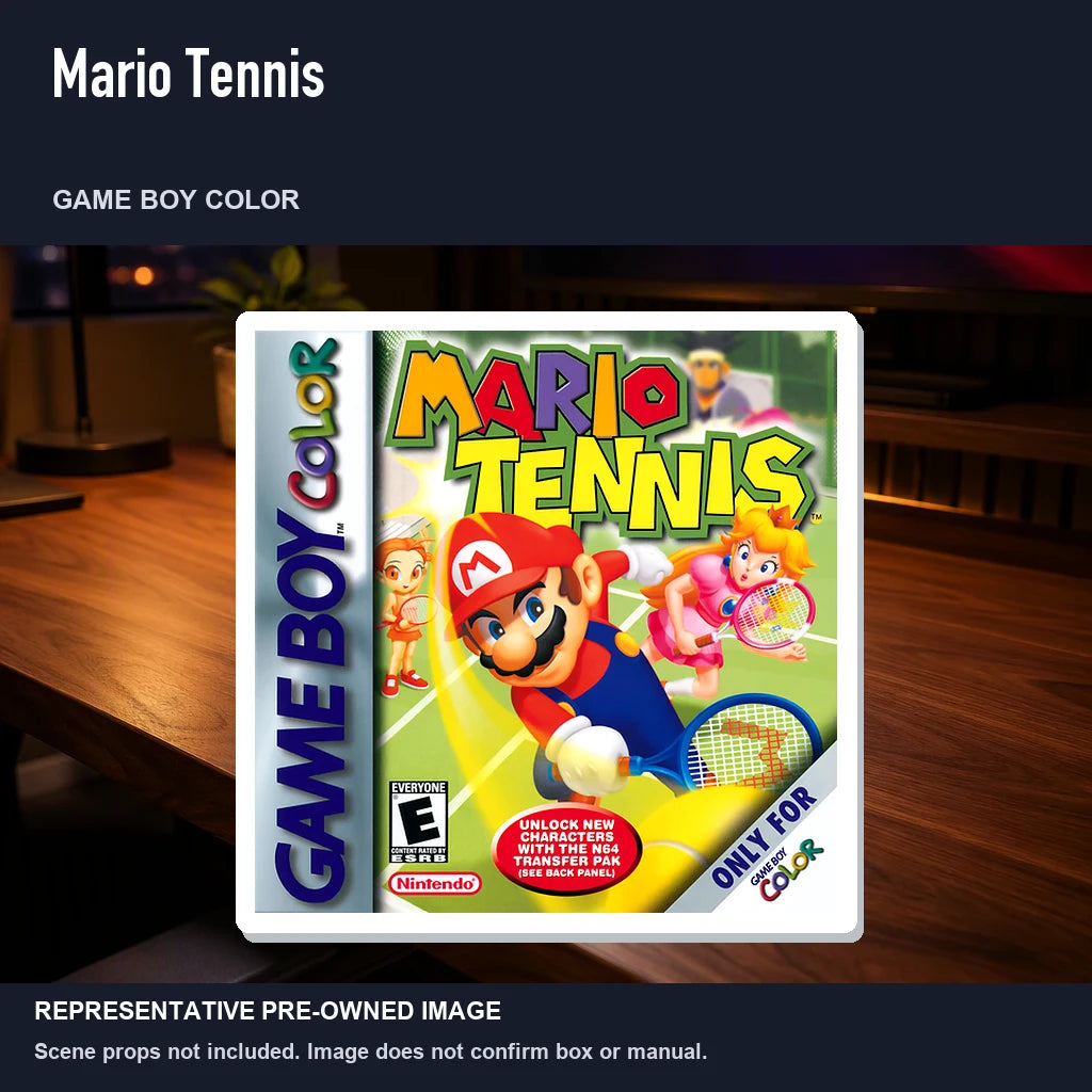 Representative pre-owned Mario Tennis (Game Boy Color), product image in a styled desk scene.