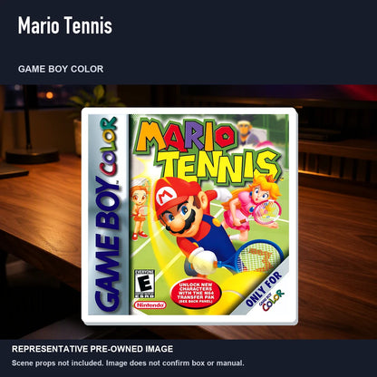 Representative pre-owned Mario Tennis (Game Boy Color), product image in a styled desk scene.