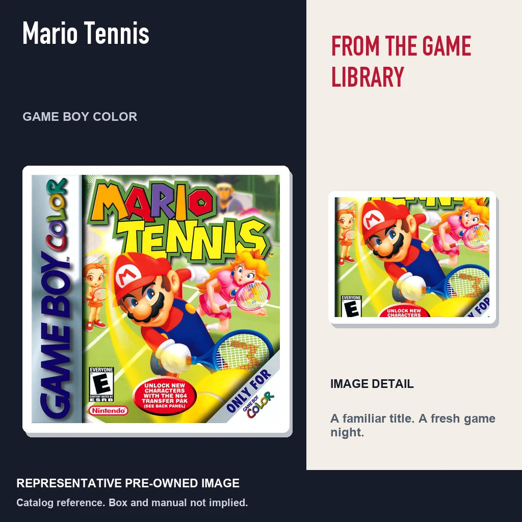 Representative pre-owned Mario Tennis (Game Boy Color), editorial image and detail.