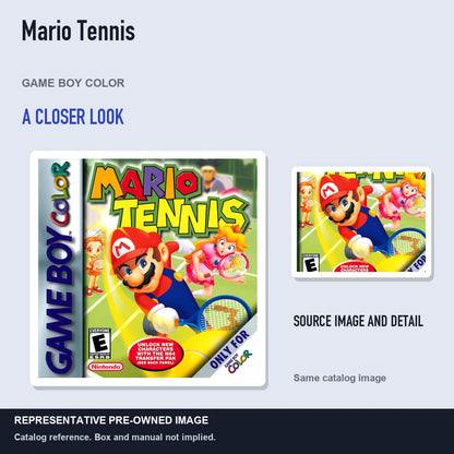 Representative pre-owned Mario Tennis (Game Boy Color), full image with detail inset.