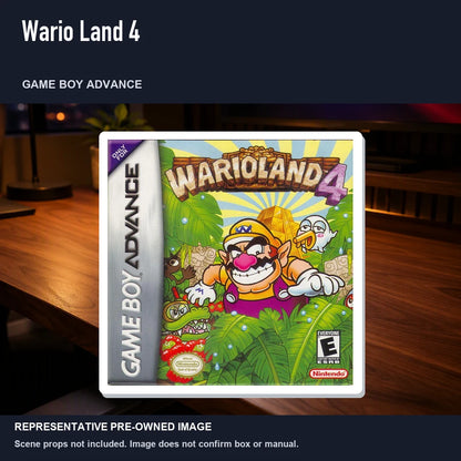 Representative pre-owned Wario Land 4 (Game Boy Advance), product image in a styled desk scene.