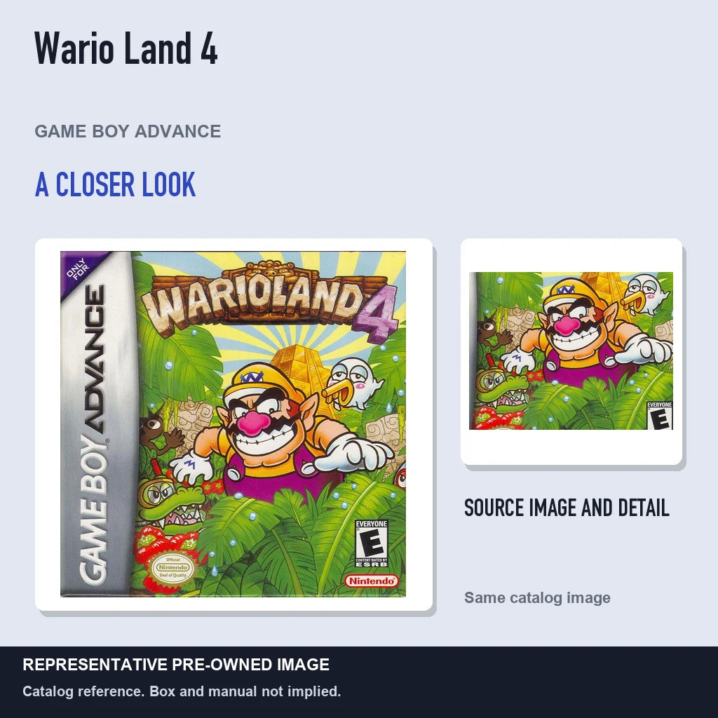 Representative pre-owned Wario Land 4 (Game Boy Advance), full image with detail inset.