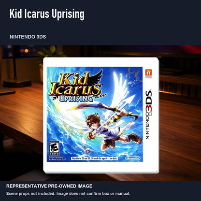Representative pre-owned Kid Icarus Uprising (Nintendo 3DS), product image in a styled desk scene.