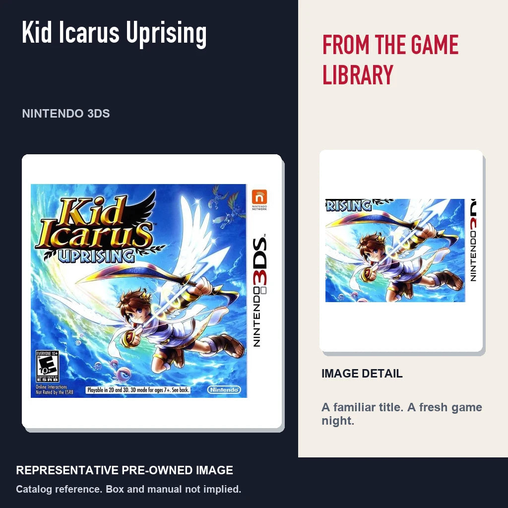 Representative pre-owned Kid Icarus Uprising (Nintendo 3DS), editorial image and detail.