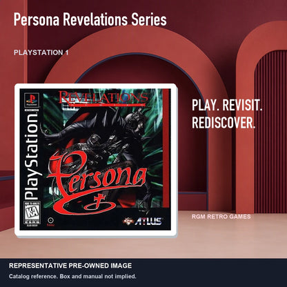 Representative pre-owned Persona Revelations Series (PlayStation 1), red retro product layout.