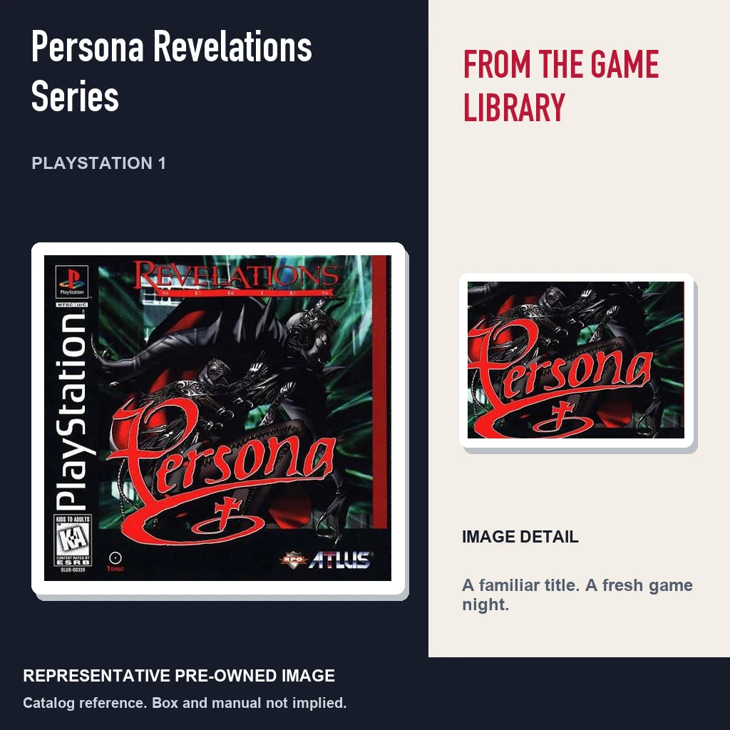 Representative pre-owned Persona Revelations Series (PlayStation 1), editorial image and detail.