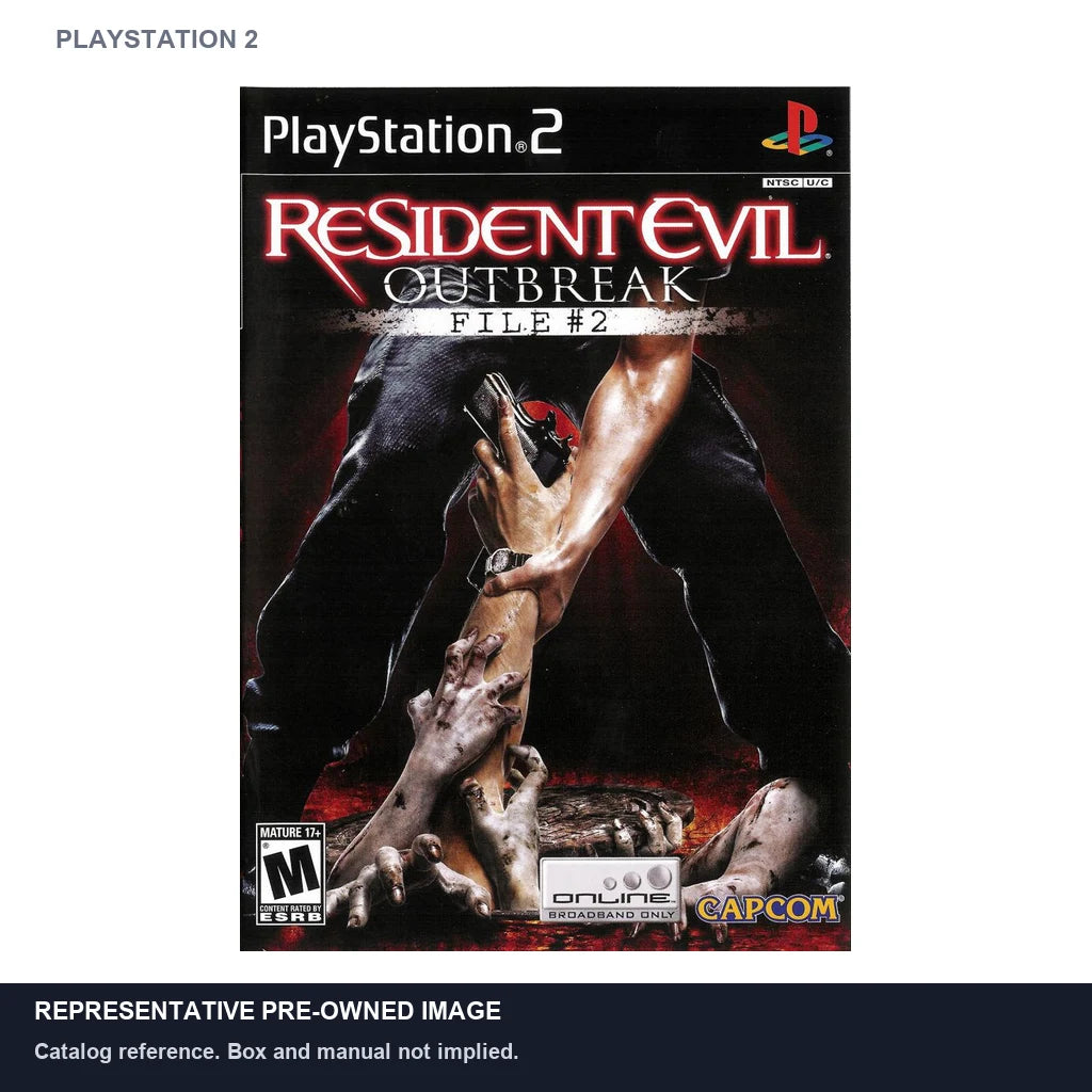 Representative pre-owned Resident Evil Outbreak File 2 (PlayStation 2), white product reference.