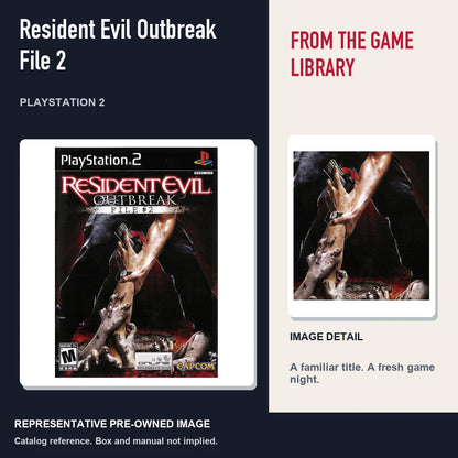 Representative pre-owned Resident Evil Outbreak File 2 (PlayStation 2), editorial image and detail.