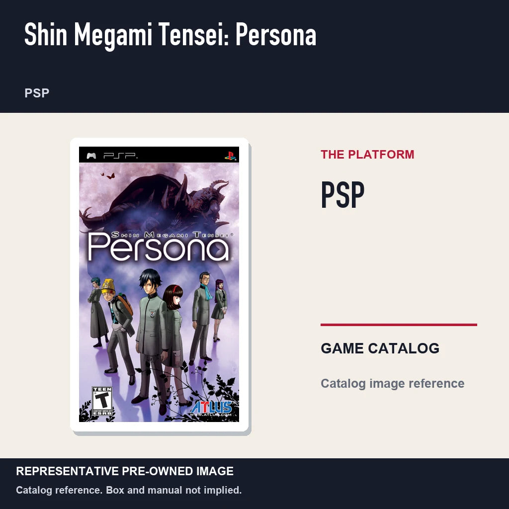 Representative pre-owned Shin Megami Tensei: Persona (PSP), platform product layout.