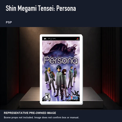 Representative pre-owned Shin Megami Tensei: Persona (PSP), product image on a display panel.