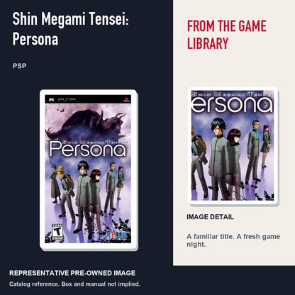 Representative pre-owned Shin Megami Tensei: Persona (PSP), editorial image and detail.