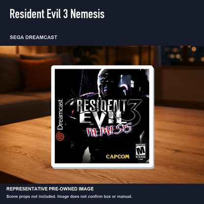 Representative pre-owned Resident Evil 3 Nemesis (Sega Dreamcast), product image in a styled room scene.