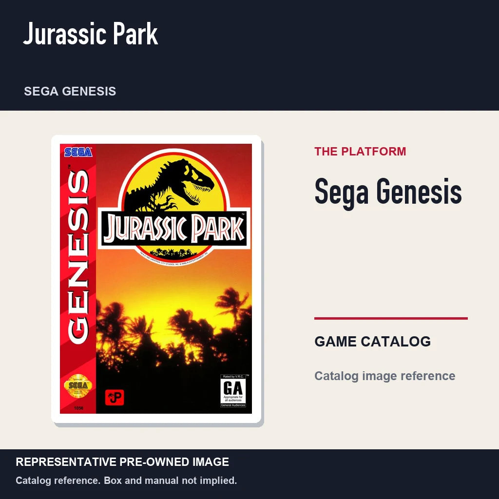 Representative pre-owned Jurassic Park (Sega Genesis), platform product layout.