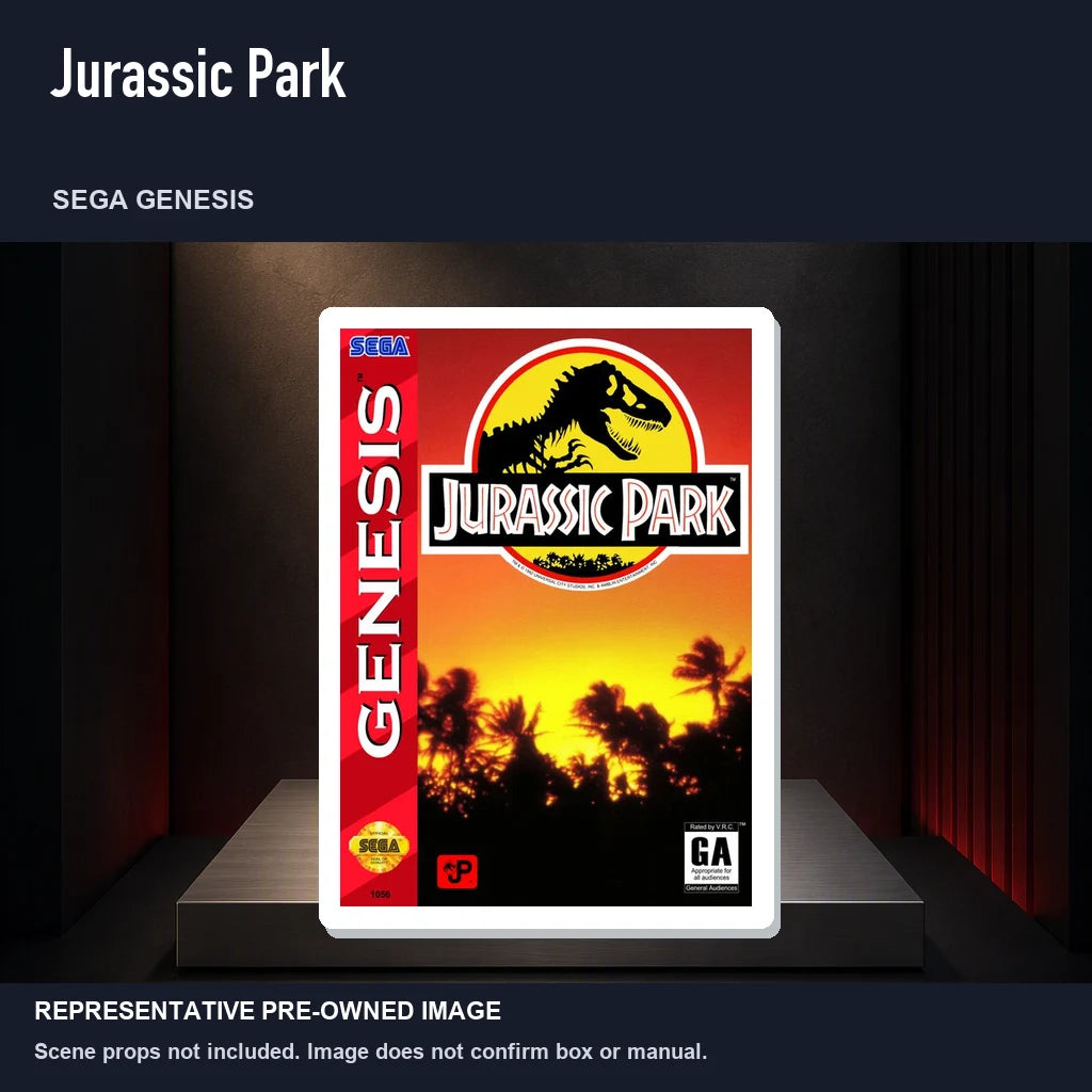 Representative pre-owned Jurassic Park (Sega Genesis), product image on a display panel.