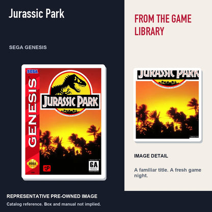Representative pre-owned Jurassic Park (Sega Genesis), editorial image and detail.
