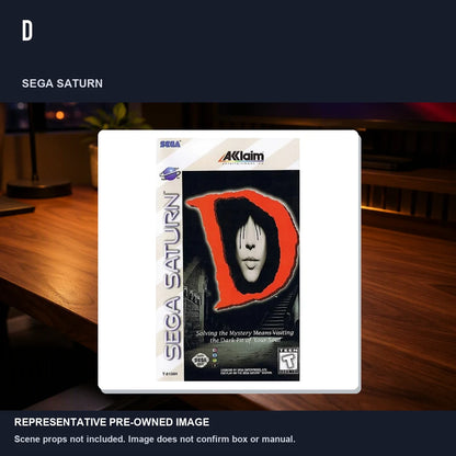 Representative pre-owned D (Sega Saturn), product image in a styled desk scene.