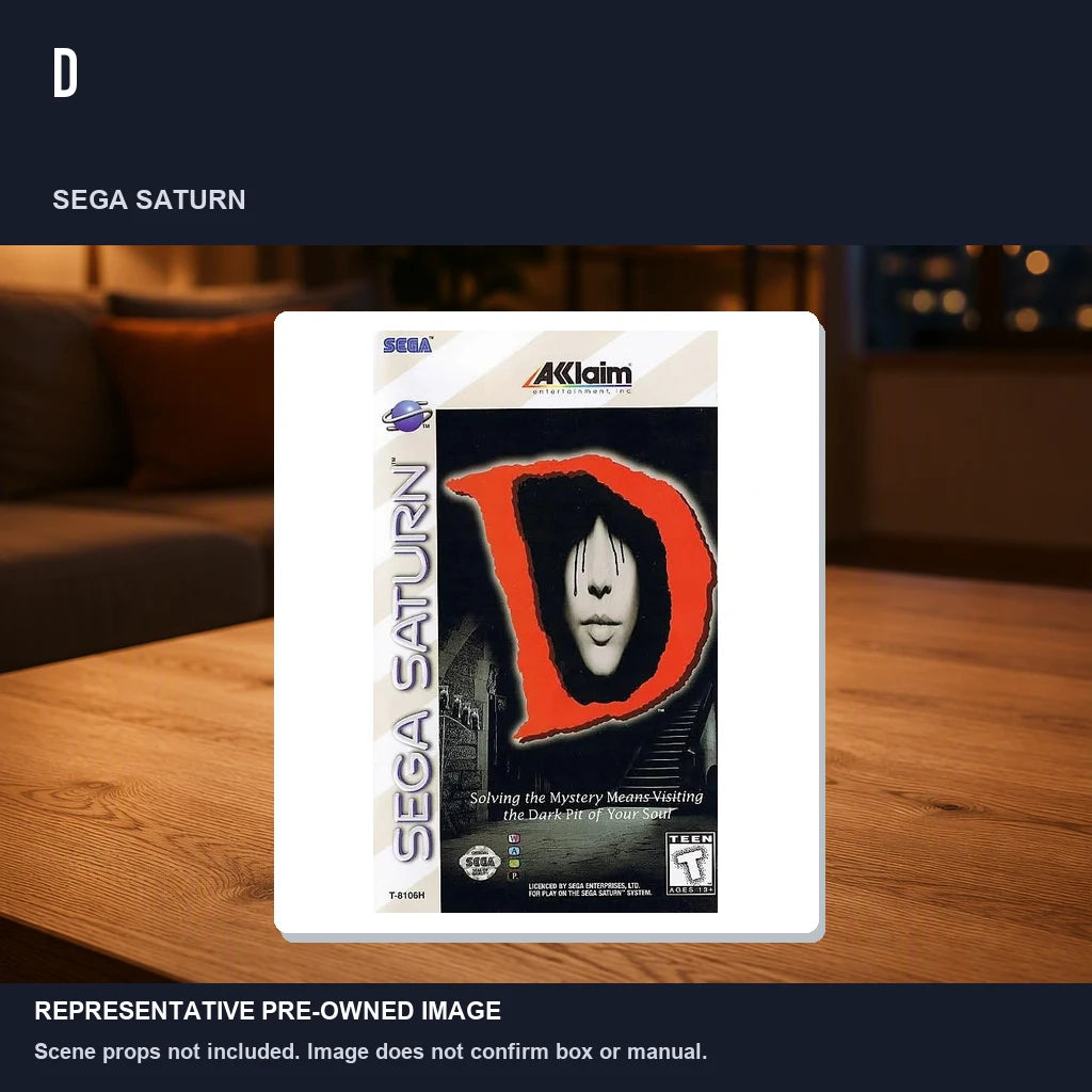 Representative pre-owned D (Sega Saturn), product image in a styled room scene.