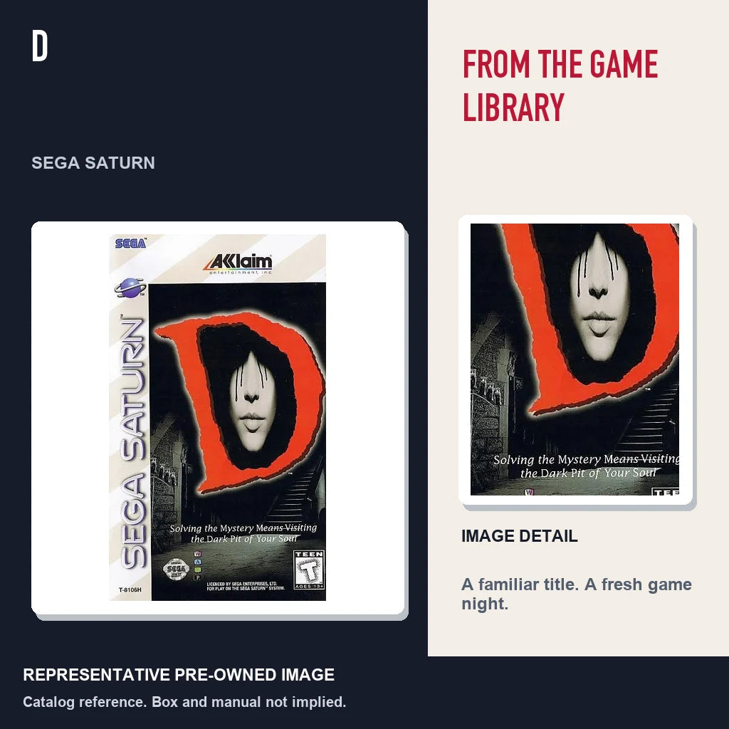 Representative pre-owned D (Sega Saturn), editorial image and detail.