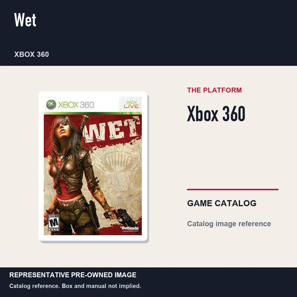 Representative pre-owned Wet (Xbox 360), platform product layout.