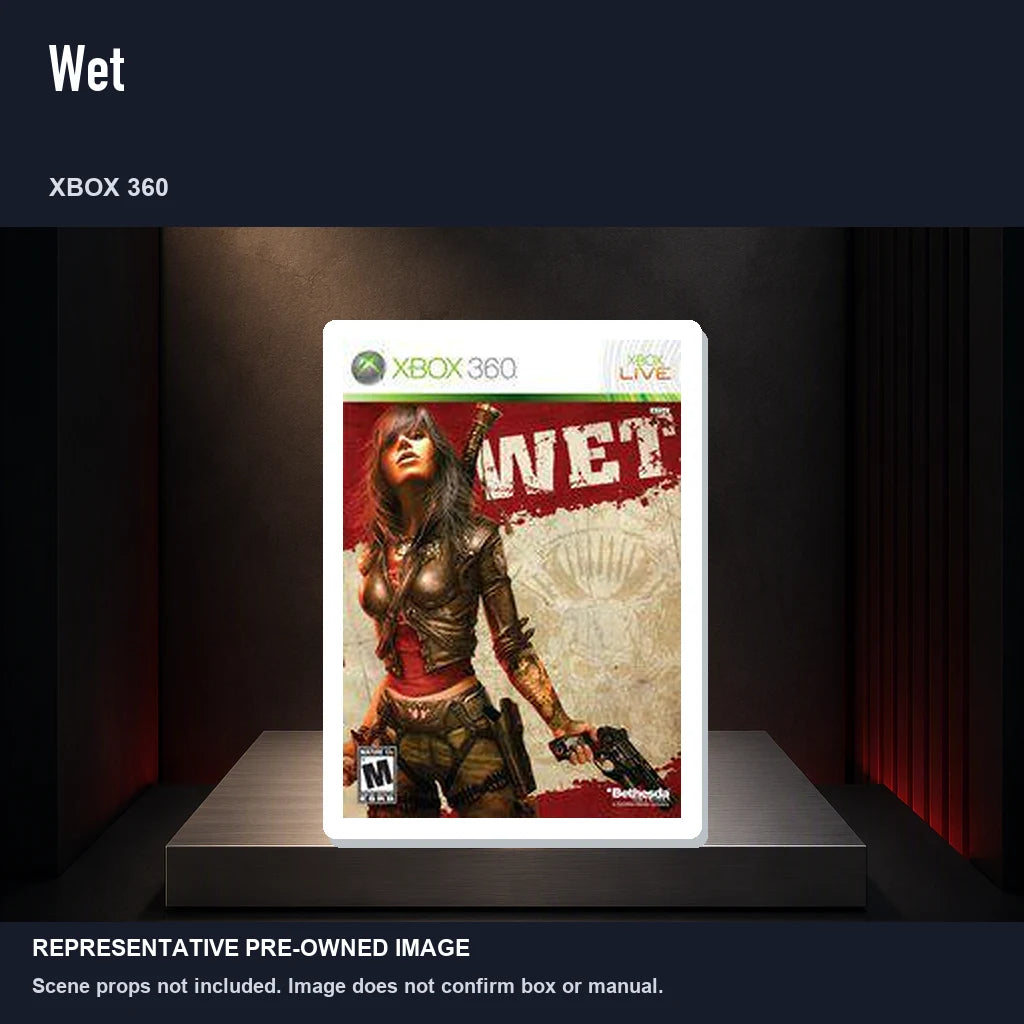 Representative pre-owned Wet (Xbox 360), product image on a display panel.