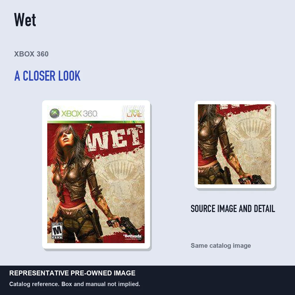 Representative pre-owned Wet (Xbox 360), full image with detail inset.