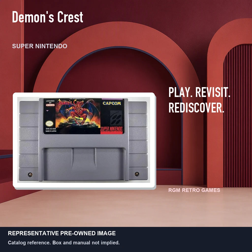 Representative pre-owned Demon's Crest (Super Nintendo), red retro product layout.
