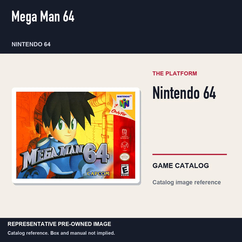 Representative pre-owned Mega Man 64 (Nintendo 64), platform product layout.
