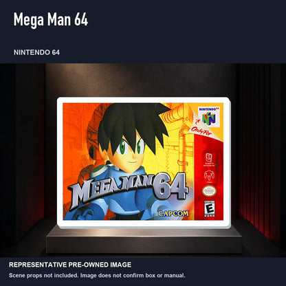 Representative pre-owned Mega Man 64 (Nintendo 64), product image on a display panel.