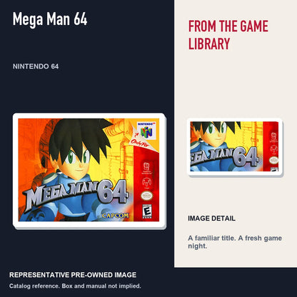 Representative pre-owned Mega Man 64 (Nintendo 64), editorial image and detail.