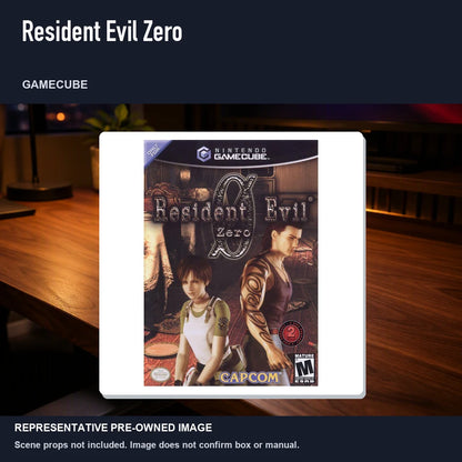 Representative pre-owned Resident Evil Zero (GameCube), product image in a styled desk scene.
