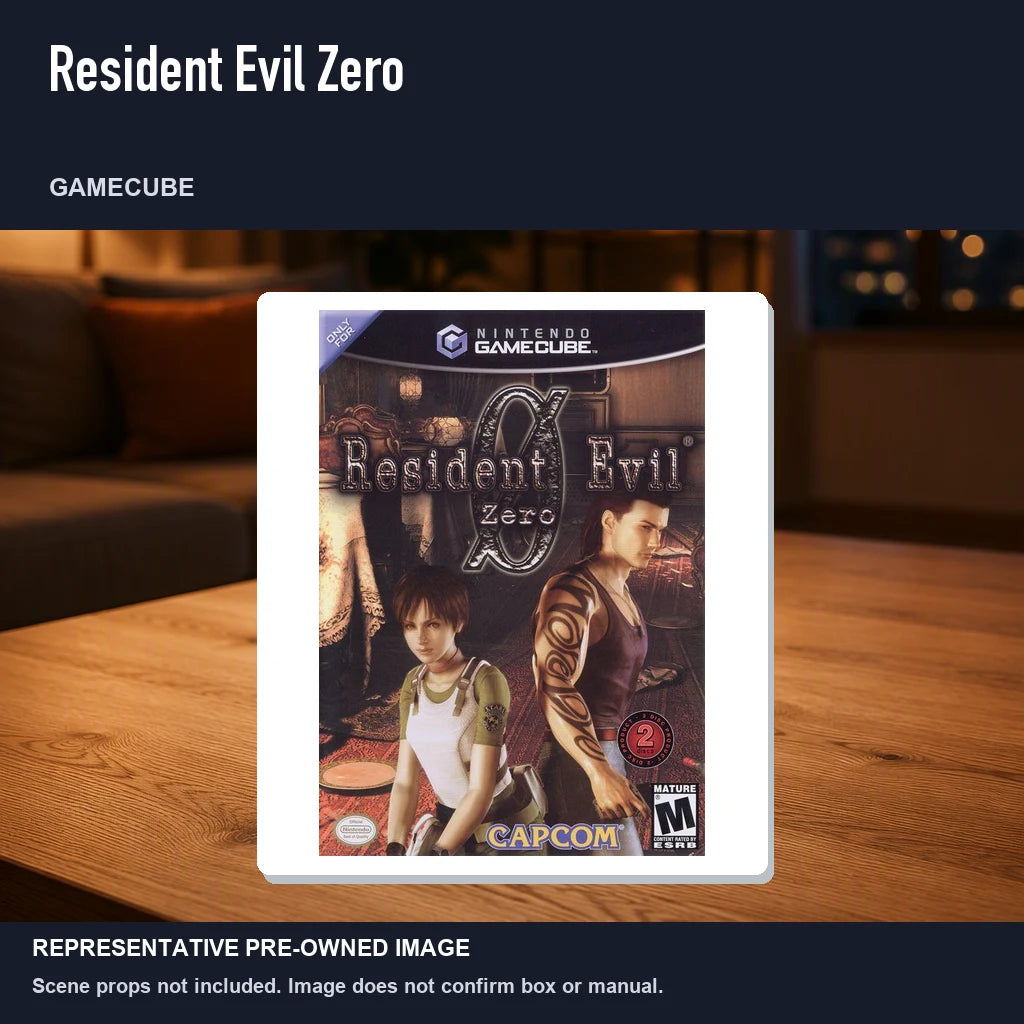 Representative pre-owned Resident Evil Zero (GameCube), product image in a styled room scene.