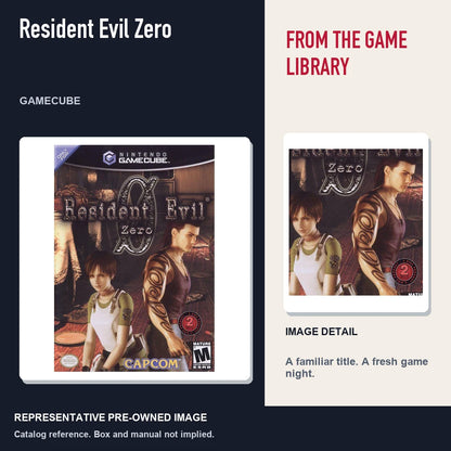 Representative pre-owned Resident Evil Zero (GameCube), editorial image and detail.