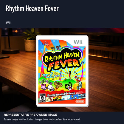 Representative pre-owned Rhythm Heaven Fever (Wii), product image in a styled desk scene.