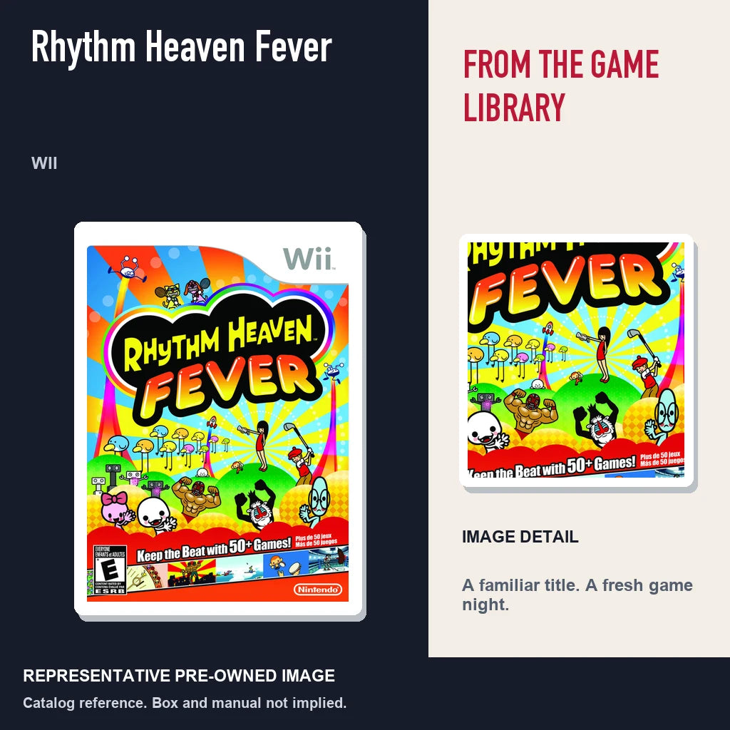 Representative pre-owned Rhythm Heaven Fever (Wii), editorial image and detail.