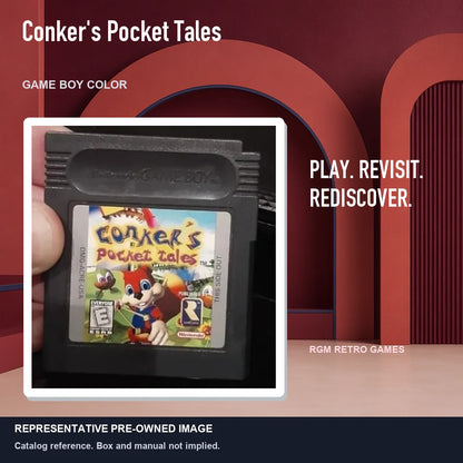 Representative pre-owned Conker's Pocket Tales (Game Boy Color), red retro product layout.