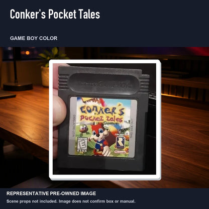 Representative pre-owned Conker's Pocket Tales (Game Boy Color), product image in a styled desk scene.