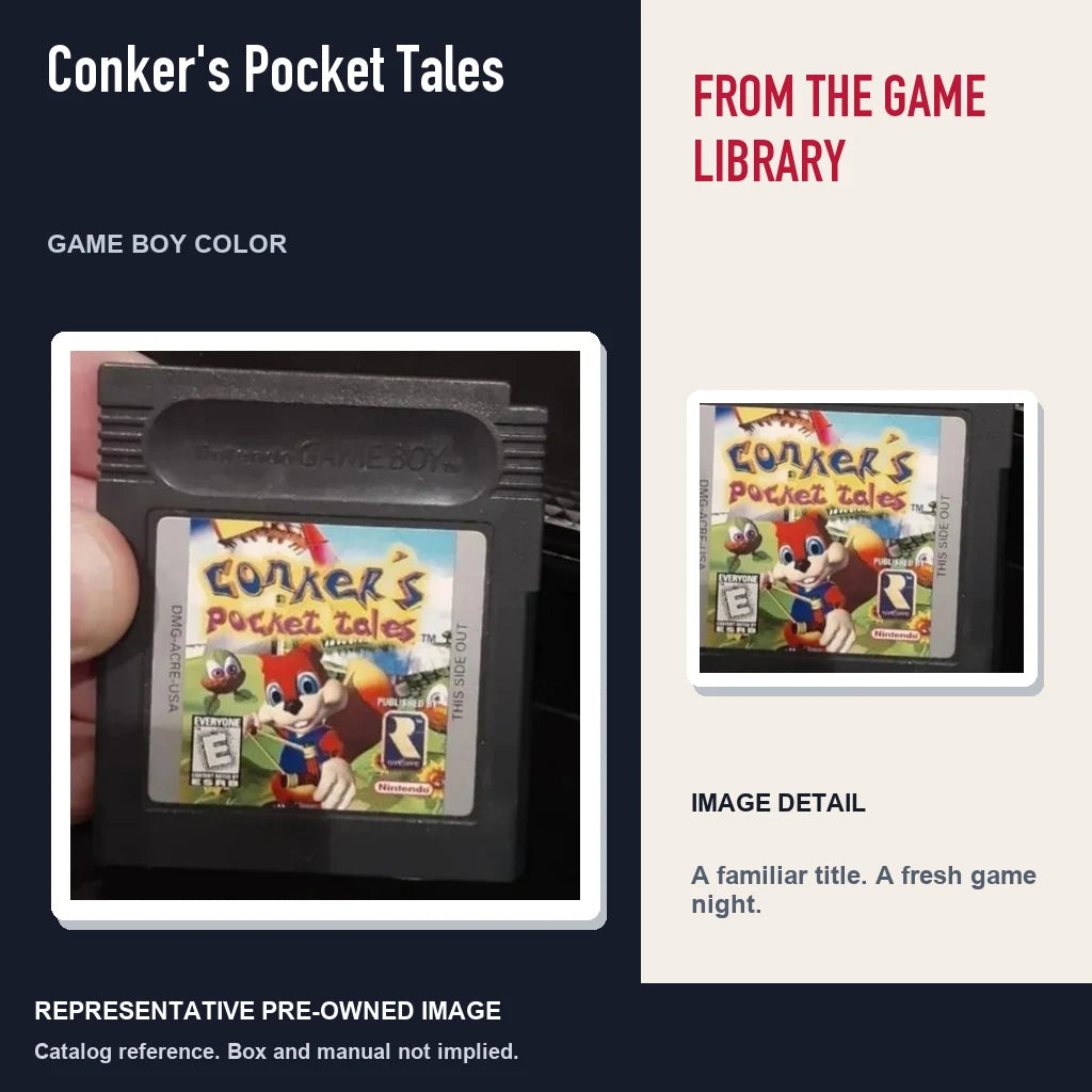 Representative pre-owned Conker's Pocket Tales (Game Boy Color), editorial image and detail.