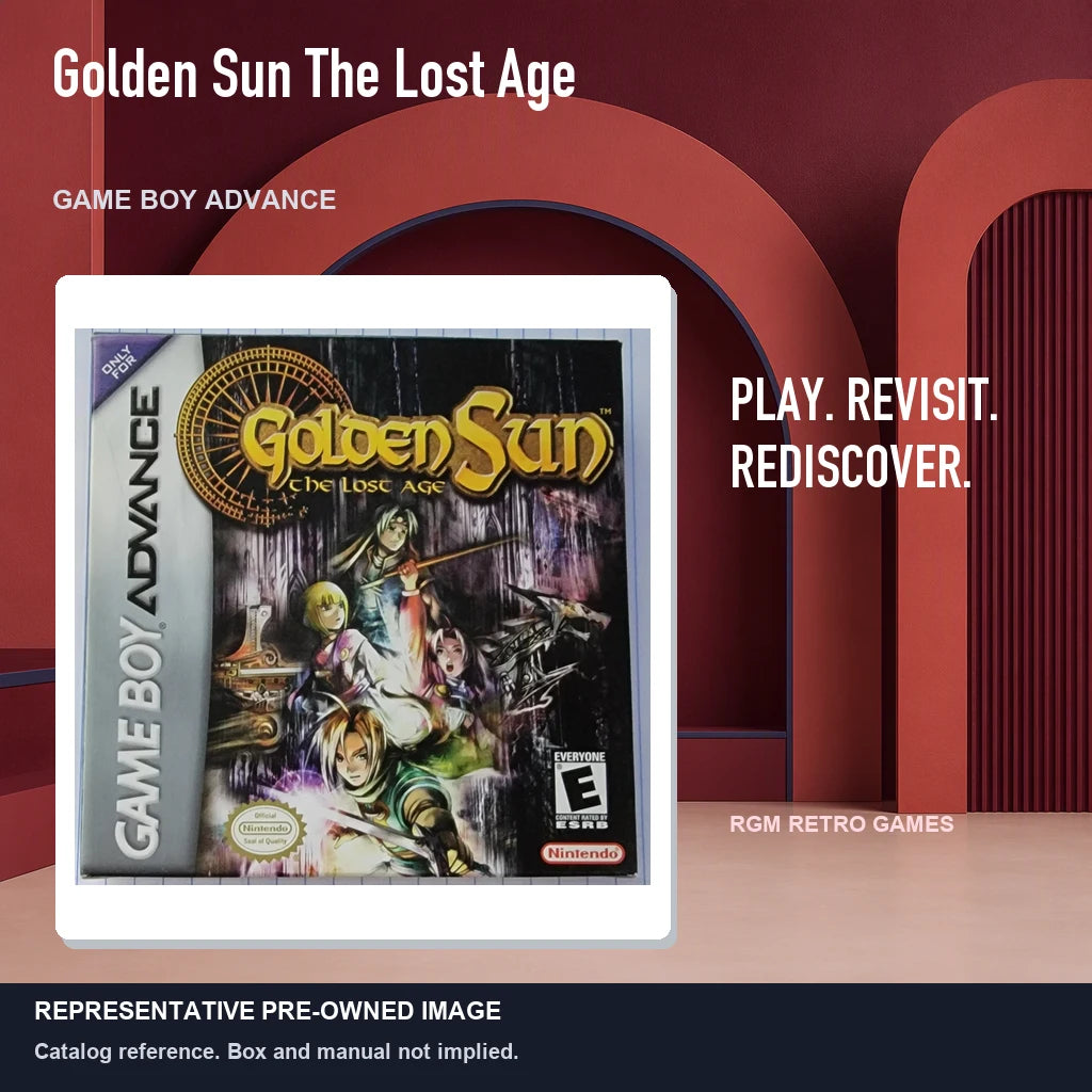 Representative pre-owned Golden Sun The Lost Age (Game Boy Advance), red retro product layout.