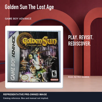 Representative pre-owned Golden Sun The Lost Age (Game Boy Advance), red retro product layout.
