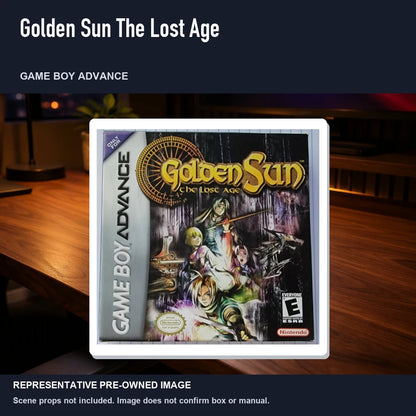 Representative pre-owned Golden Sun The Lost Age (Game Boy Advance), product image in a styled desk scene.