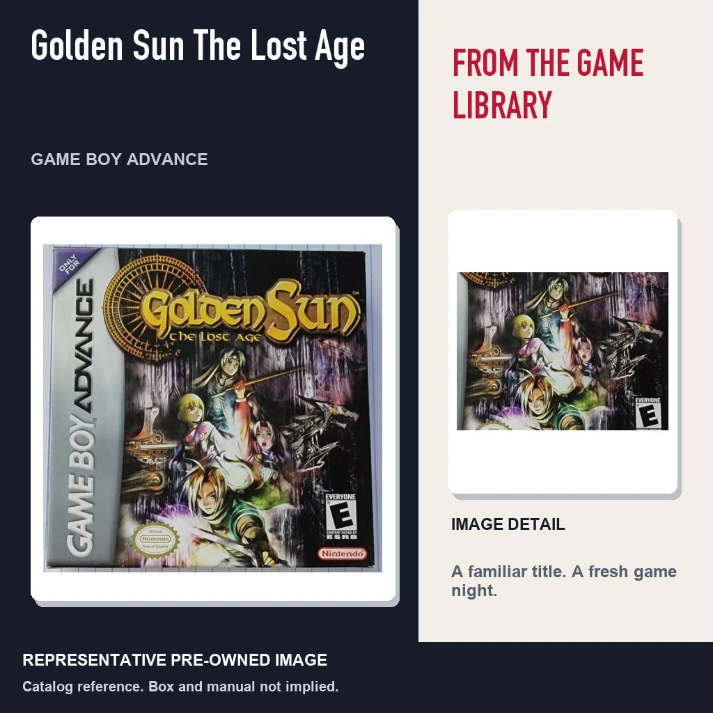 Representative pre-owned Golden Sun The Lost Age (Game Boy Advance), editorial image and detail.